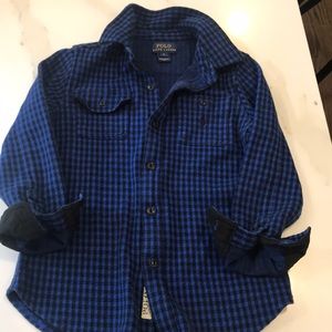 Polo RL Cotton long sleeve black/ blue check button down
